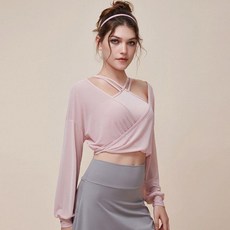 YIDI 프리미엄 요가복 필라테스복 커버업 튤 통기성 루즈핏 헬스 러닝 상의, 1개, 핑크