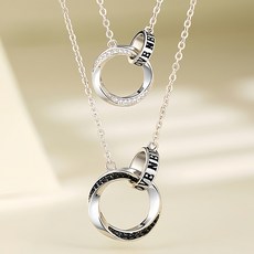 홍언목요 커플목걸이 더블 링 목걸이 남자 여자 반짝반짝 큐빅 우정목걸이 1+1발렌타인데이 기념일 선물