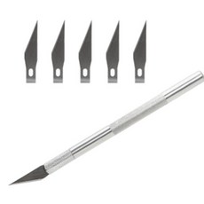 고급형 아트칼 재단 디자인용 컷터칼 아트 공작 조각 공예용 칼 후가공 정밀 나이프 칼날5개, 컷터칼+칼날5개