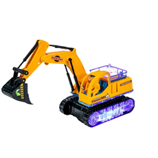 EXCELIENT 兒童遙控挖土機玩具，聲光效果，自動模擬，萬向轉彎, 黃, 1個