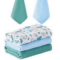 모슬린 포대기 담요 및 아기 트림 천 부드럽고 통기성이 좋은 면 담요 신생아를 위한 속싸개 아기방 유아 필수품 유니 랩 블루 & 틸 182931, 2 - 블루 & 그린, 코알라