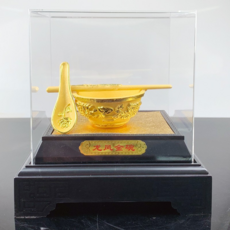 龍鳳金碗擺件, 小龍鳳碗筷【禮盒裝】17*15*17cm