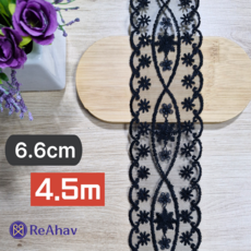 레아하브 세레나 넓은 레이스천 리본끈 밑단원단 6.6cmx4.5M, 1개, 블랙