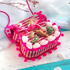 兒童玩具 民族風竹編製品 兒童包包 小背簍 兒童演出道具 兒童小背簍 仿藤塑編織 幼兒園演出舞臺道具, 【背包】葫蘆款-粉色, 1個