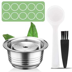 CAPMESSO 스테인리스 스틸 재사용 가능한 커피 캡슐 네스프레소 버츄오린 GCA1/ENV135/ENV150/BNV420과 호환되는 금속 리필 포드 (226.8g(8온스), 8OZ(Coffee Cup)+10 Silicone Ri
