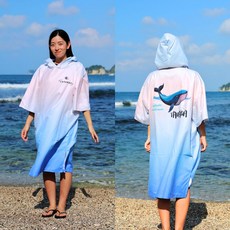【日本手繪】TAVARUA 毛巾衣 速乾超細纖維浴巾衣 沙灘巾 衝浪/潛水/浮潛/SUP/露營, 1個, 3.鯨魚, 鯨魚