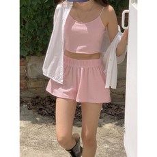 分體泳裝 吊帶高腰平角短褲三件式泳衣, 粉色M(體重 42～49kg)