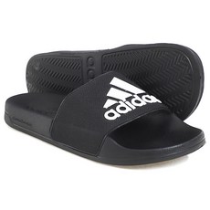 adidas Logo雲朵泡棉ADILETTE拖鞋+時尚口罩, 275, 黑和白