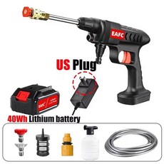 고압 세차기 휴대용 전기 무선 스팀 60Bar 다기능 300W, 04) 40wh US, 2) 40wh US - 배터리 전원