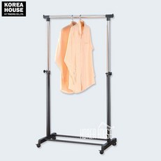 이동식 1단 행거 옷걸이 블랙 높이조절 바퀴고정+모티브코리아Shop, 빠른배송
