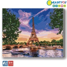 MANTO!數字油畫 大尺寸50x65cm 釘好內框 櫻花富士山風景 居家裝飾 療癒繪畫, 塞納河遊船, 1套