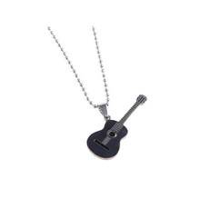 Musical Guitar Pendant with 60cm/24in Chain Hip Hop Music Style Guitar Necklace, Black, 1개