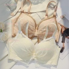 夏季大胸显小胸收副乳内衣套装 3/4 中模杯蕾丝边防下垂聚拢上托调整型薄款文胸套装 蝴蝶结低心位性感无钢圈
