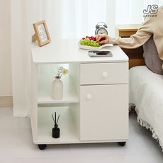JS리빙 침대 옆 원목 협탁 침실 보조 사이드 테이블 이동식 3단 쇼파 미니 탁자 사무실 간이 정리대 거실 인테리어 틈새 선반 베드 티테이블 (600*400*560MM)_WHITE