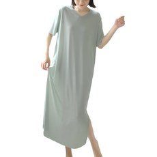 [블랑커브] 여성용 시원한 냉감소재 V넥 루즈핏 반팔 롱원피스 잠옷 홈웨어 3colors