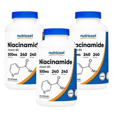 Nutricost 뉴트리코스트 니아신아마이드 비타민 B3 500mg 240정, 3개