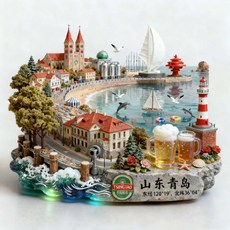 山東 青島 金屬 磁吸 冰箱貼 五四廣場 啤酒博物館 棧橋, 如圖所示