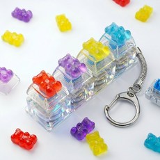 LED 불빛 젤리곰 키캡 키링 가방고리 스트레스 해소 피젯토이, 레인보우 젤리곰, 1개