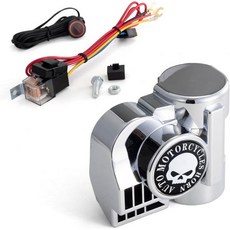 자동차용 FARBIN 에어 혼 경적 포함 오토바이 커버 실버 12V 150DB 트레인 사운드 카 키트 모터바이크 트럭 보트 픽업용 슈퍼 라우드 쉘, silver shell with button_12V