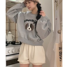 R59 비글 양기모 맨투맨 겨울 크롭 패치 강아지 퍼피 맨투맨 루즈핏 국내생산