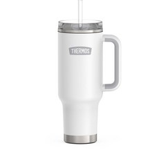 THERMOS 스테인리스 스틸 컵 홀더 머그 - 1.2L(40온스) 빙하 - 뚜껑과 빨대가 있는 단열 텀블러 누출 방지 슬라이드 잠금 장치, 화이트