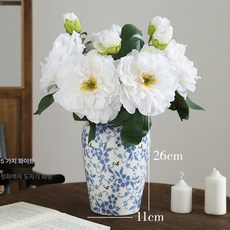 모란 가을 인테리어 꽃 가짜 홈 색상 거실 복고풍 큰, 5 줄기 화이트 + 청화백자