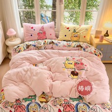 【椿嶼】高克重加厚牛奶絨海綿寶寶刺繡被套，冬季保暖宿舍適用，四件組/三件組, 動感BIUBIU絨,1.2m床單款三件套