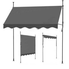 행거형 수동 어닝 비가림막 무타공 천막 카페 차양막, 베이지 천+흰브래킷 200x120cm