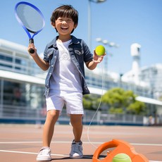 UN23 網球訓練器 單人帶綫迴彈自練神器 初學者適用 網球拍兒童套裝, 1個, 單兒童拍（藍色）無球無底座