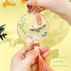 桃園出貨 祥龍玉兔靈狐系列平安符刺繡手工diy材料包自繡平安福雙面繡掛件初學者送男友禮物 針線活愛好製作材料包, 雨荷平安(送繡繃), 1個