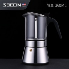 SEECIN 雙閥意式摩卡壺, 【單壓力閥8-9人份360ML】摩卡壺禮盒裝, 1個