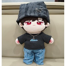 40cm 앉아 있는 면인형 옷 35cm 스팟 하늘색 귀여운 인형옷세트, 35cm 인형 옷, 회색 6점 서 자세 (옷+바지+모자+목걸이+귀걸이+핀)