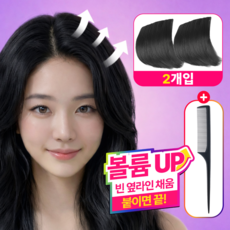 얼굴소멸 사이드볼륨 여성 옆머리가발 부분가발+꼬리빗, 2개, 네츄럴 블랙_10cm