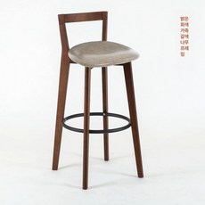 원목 바의자 높은 테이블 바텐 등받이, 라이트그레이 가죽 브라운 우드 프레임 71cm