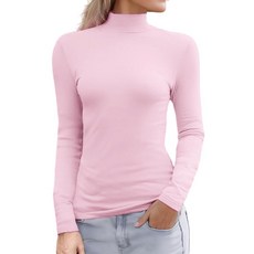 AbardsiON 온 여성용 긴소매 터틀넥 티셔츠 2025 플리스 안감 베이스 레이어 슬림핏 보온 속옷 상의 라이트 핑크 163031