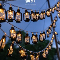 桃園出貨 復古煤油燈串 野營帳篷布置 馬燈 戶外露營氛圍裝飾 太陽能LED煤油燈 交換禮物 聖誕節裝扮 裝飾, 10米100燈【插電款】, 1個