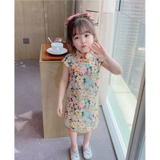 女童旗袍洋裝 碎花連衣裙