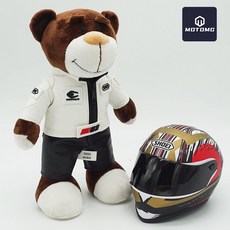 非凡優選 機車機車頭盔熊公仔機修賽車拉力熊尾箱吊飾玩偶agv頭盔小熊, shoei白皮熊+招財貓, 1個