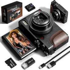 NBD 56MP 4K 디지털 카메라 | 180° 플립스크린 16배 줌 포인트 앤 슈팅 컴팩트 캠코더, K100 - Black, 64GB SD Card