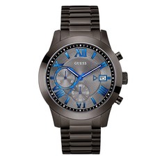 GUESS 스테인리스 스틸 크로노그래프 브레이슬렛 시계 건메탈 날짜 표시 포함 (U0668G2)