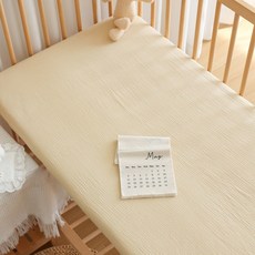 嬰幼兒全棉紗布床笠 A類標準, 縐棉紗布床笠 - 杏黃色, 1個