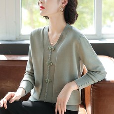 COSYEVNO 중년 엄마 카디건 가을 빅사이즈 루즈핏 패션 브이넥 얇은 긴팔 상의 40~50대 엄마옷 lyjmmcxsy-8