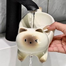 하람부 세라믹 귀여운 고양이 비누받침대, 샴