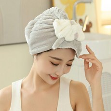 幹髮帽 學生網紅 女超強吸水 不掉毛速乾 加厚包頭巾, 1個, 燕尾蝴蝶結灰色