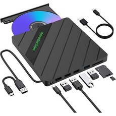 이내픽 8in1 외장 CDDVD 드라이브 노트북용 USB 3.0 휴대용 CD 버너 리더기 라이터 4개 포트2개 TF SD 카드 슬롯1개 타입 C 포트 디스크 노트북PCMac윈도, 이내픽 8in1 외장 CDDVD 드라이브 노트북용 US
