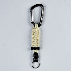 傘繩D環戰術掛鉤 附打火石 手工編織 戶外 安全 警消 導遊 教練, 淡黃(第二代), 1個