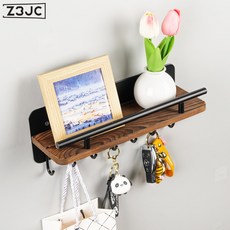 Z3JC 門口鑰匙掛鉤牆上壁掛鑰匙架牆壁掛架玄關進門掛牆多功能置物架, 1個, MKH1014-7黑色(7鉤):磁吸款