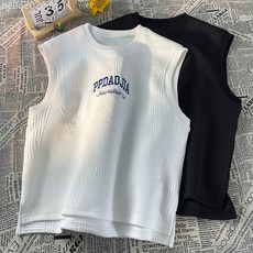 肌理感無袖提花背心男t卹夏季ins潮牌重磅設計感美式籃球運動上衣