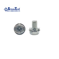 銳禾 工廠直營 #8-32x9.6組合螺絲 六角頭套華司 十字槽 鍍白鋅 100入 英制機械牙 特殊螺絲, 1個