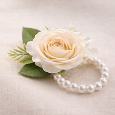 브라이덜샤워 꽃 팔찌 셀프 웨딩 촬영 소품 브로치 장미 코사지, 1개, 상세페이지 참조
